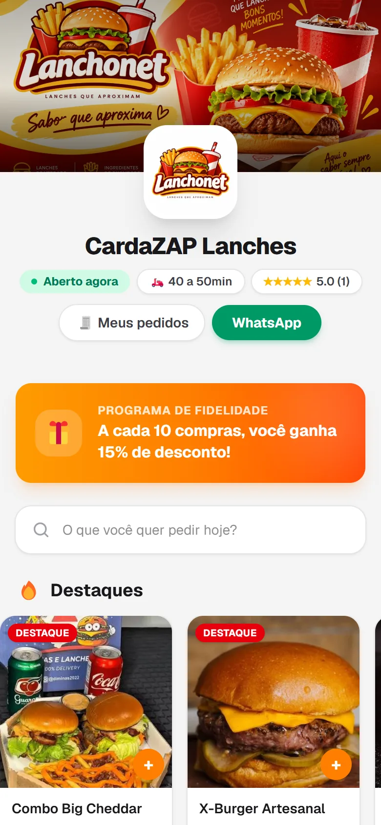 Cardápio digital no celular